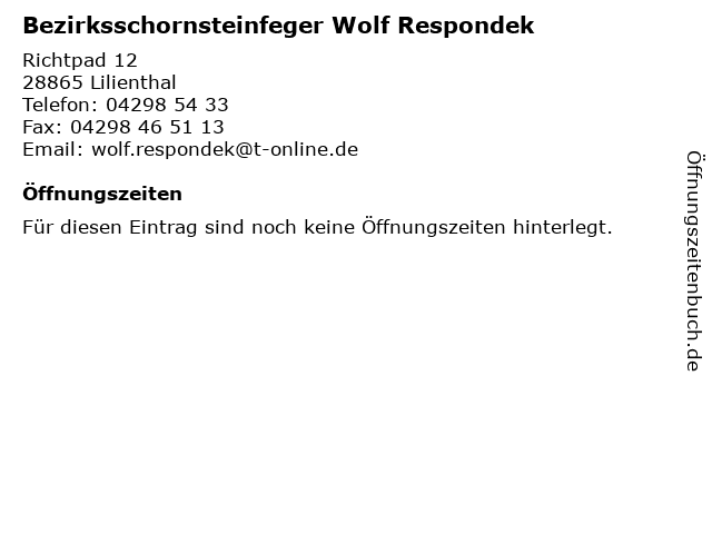 Bezirksschornsteinfeger Wolf Respondek in Lilienthal: Adresse und Öffnungszeiten