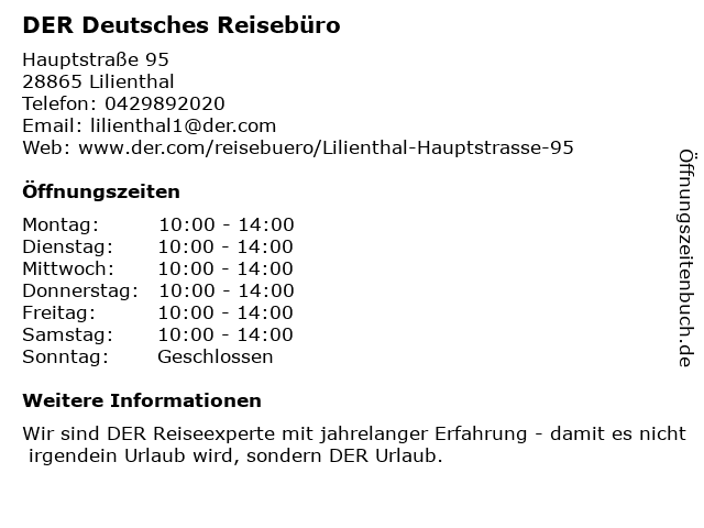DER Deutsches Reisebüro in Lilienthal: Adresse und Öffnungszeiten