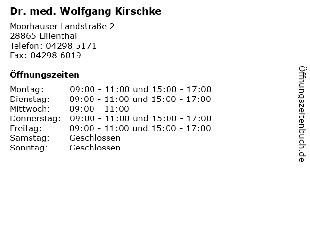 Dr. med. Wolfgang Kirschke in Lilienthal: Adresse und Öffnungszeiten