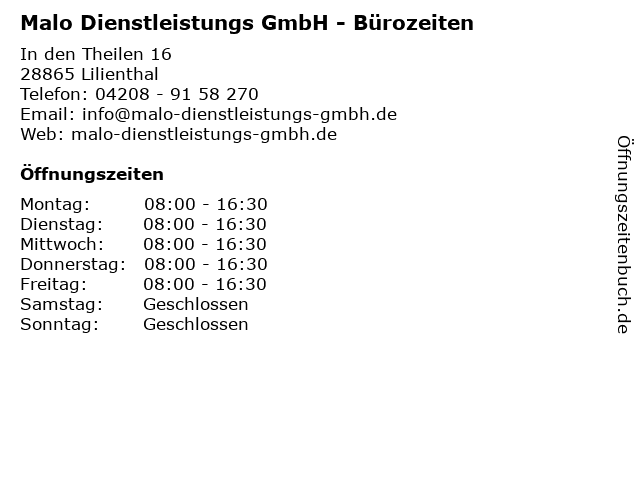 Malo Dienstleistungs GmbH - Bürozeiten in Lilienthal: Adresse und Öffnungszeiten