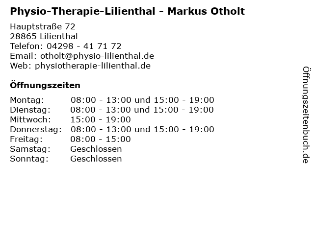 Physio-Therapie-Lilienthal - Markus Otholt in Lilienthal: Adresse und Öffnungszeiten