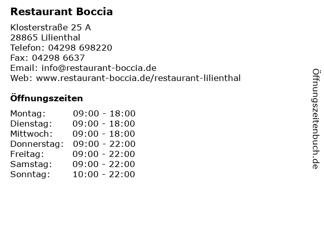 Restaurant Boccia in Lilienthal: Adresse und Öffnungszeiten