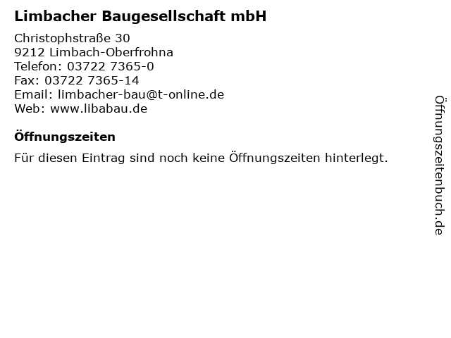 Limbacher Baugesellschaft mbH in Limbach-Oberfrohna: Adresse und Öffnungszeiten