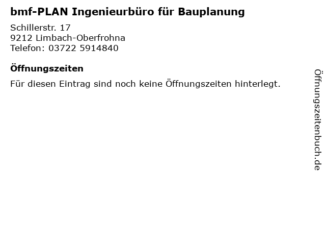 bmf-PLAN Ingenieurbüro für Bauplanung in Limbach-Oberfrohna: Adresse und Öffnungszeiten