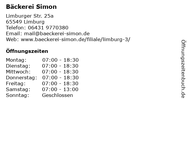 Bäckerei Simon in Limburg: Adresse und Öffnungszeiten