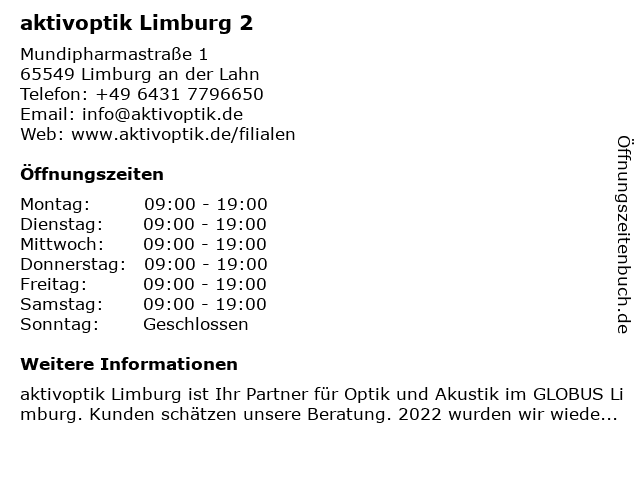 ᐅ Offnungszeiten Aktivoptik Mundipharmastrasse 1 In Limburg