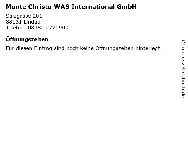 Monte Christo WAS International GmbH in Lindau: Adresse und Öffnungszeiten