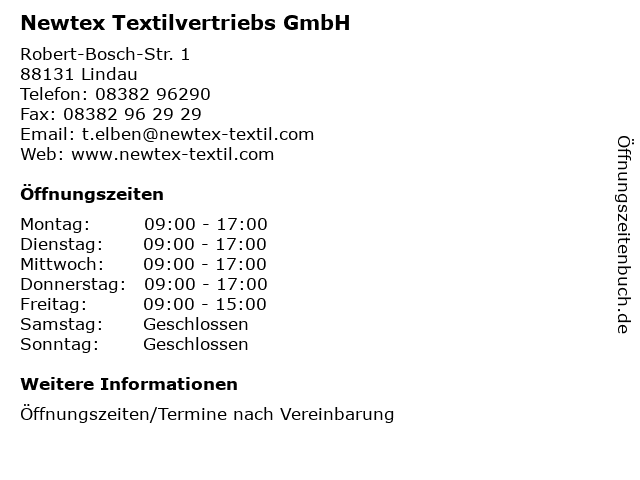 Newtex Textilvertriebs GmbH in Lindau: Adresse und Öffnungszeiten