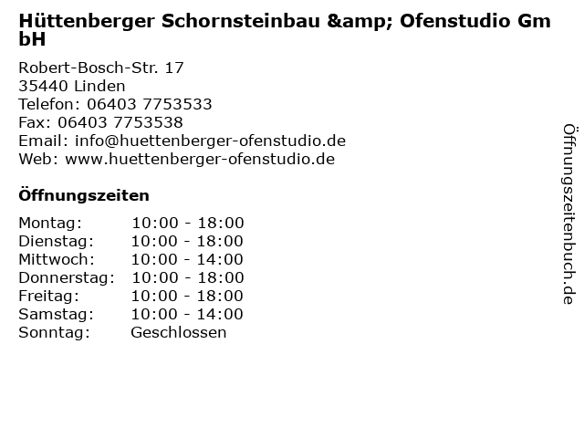 Hüttenberger Schornsteinbau & Ofenstudio GmbH in Linden: Adresse und Öffnungszeiten