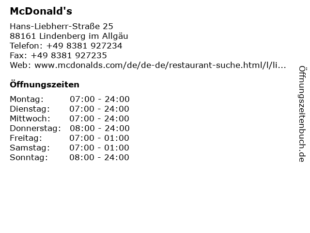 McDonald's in Lindenberg im Allgäu: Adresse und Öffnungszeiten