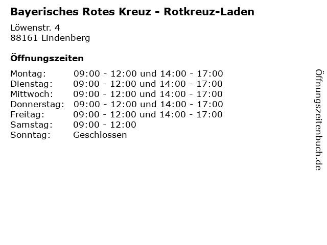 Bayerisches Rotes Kreuz - Rotkreuz-Laden in Lindenberg: Adresse und Öffnungszeiten