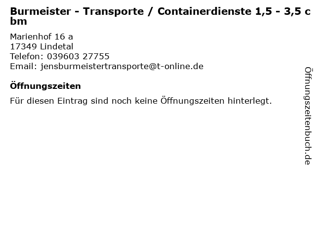 Jens Burmeister Transporte & Containdienste von 1,5 -2,5m³ in Lindetal: Adresse und Öffnungszeiten