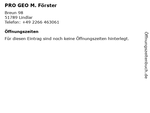 PRO GEO M. Förster in Lindlar: Adresse und Öffnungszeiten