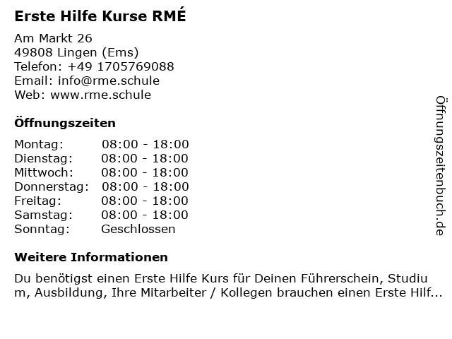ᐅ Offnungszeiten Erste Hilfe Kurse Rme Am Markt 26 In Lingen Ems