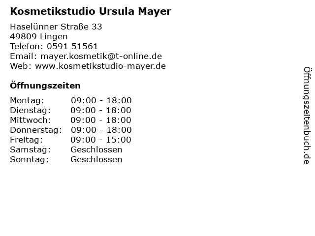 Kosmetikstudio Ursula Mayer in Lingen: Adresse und Öffnungszeiten