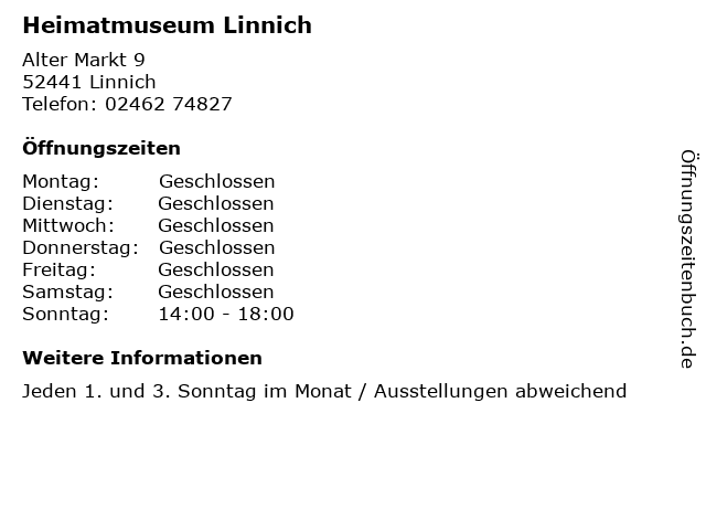 Heimatmuseum Linnich in Linnich: Adresse und Öffnungszeiten