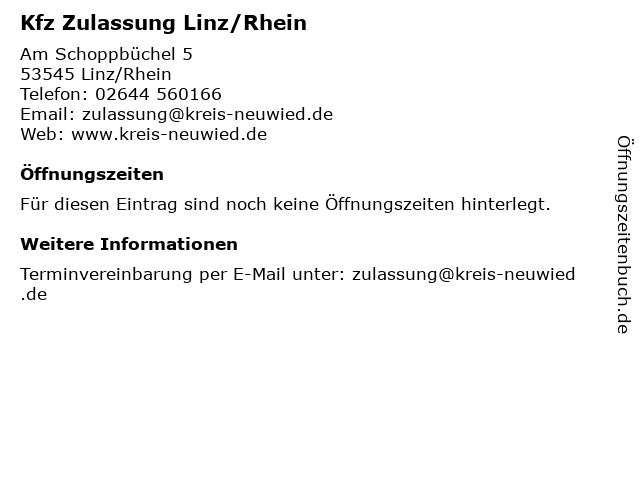 Kfz Zulassung Linz/Rhein in Linz/Rhein: Adresse und Öffnungszeiten