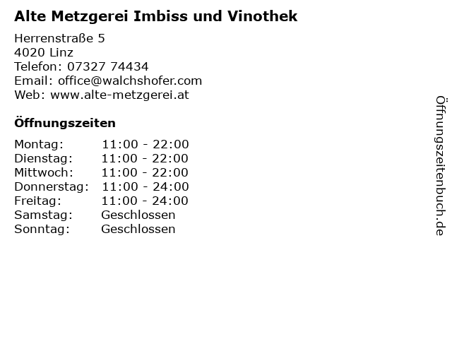 Alte Metzgerei Imbiss und Vinothek in Linz: Adresse und Öffnungszeiten
