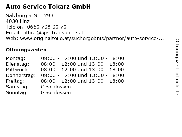 Auto Service Tokarz GmbH in Linz: Adresse und Öffnungszeiten