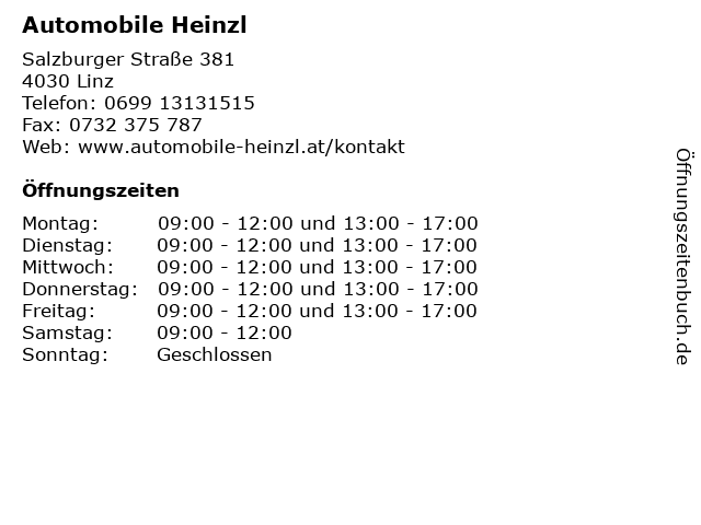 Automobile Heinzl in Linz: Adresse und Öffnungszeiten