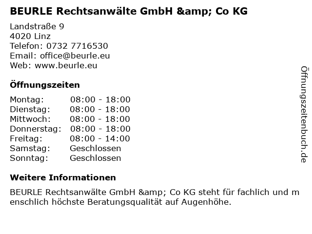BEURLE Rechtsanwälte GmbH & Co KG in Linz: Adresse und Öffnungszeiten