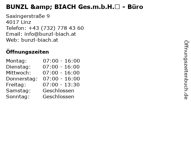 BUNZL & BIACH Ges.m.b.H.​ - Büro in Linz: Adresse und Öffnungszeiten