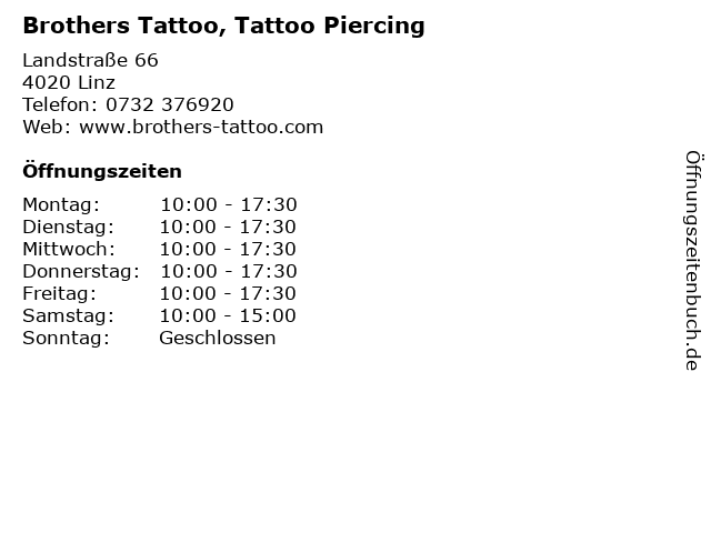 Brothers Tattoo, Tattoo Piercing in Linz: Adresse und Öffnungszeiten