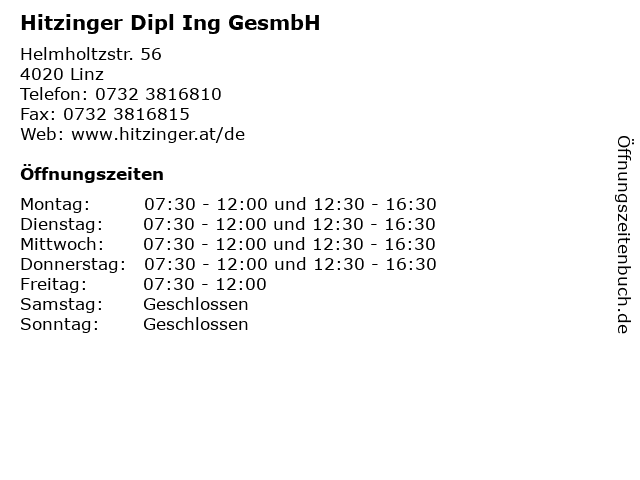 Hitzinger Dipl Ing GesmbH in Linz: Adresse und Öffnungszeiten
