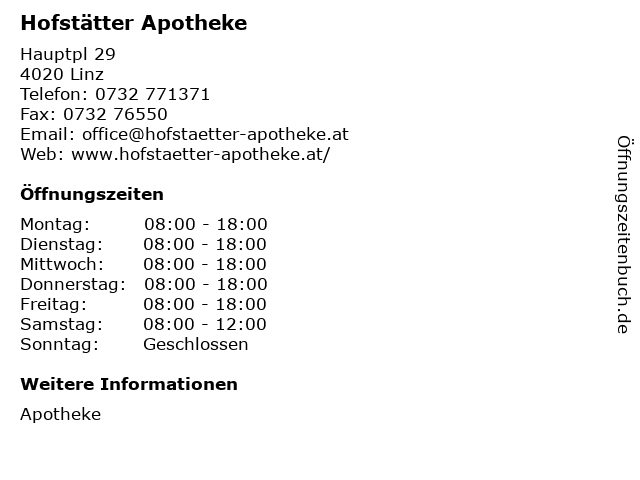 Hofstätter Apotheke in Linz: Adresse und Öffnungszeiten