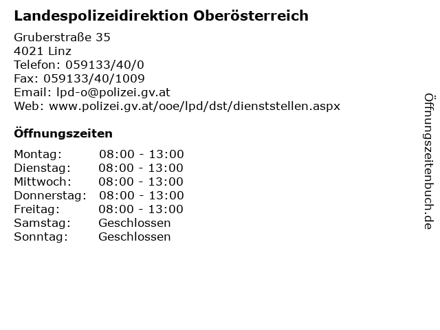 Landespolizeidirektion Oberösterreich in Linz: Adresse und Öffnungszeiten