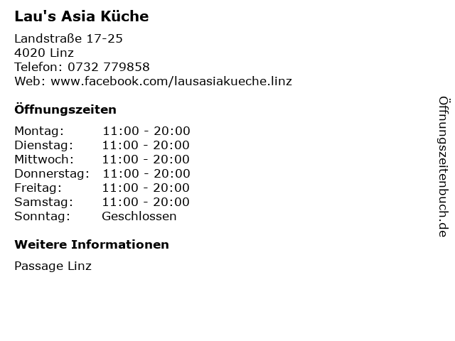 Lau's Asia Küche in Linz: Adresse und Öffnungszeiten