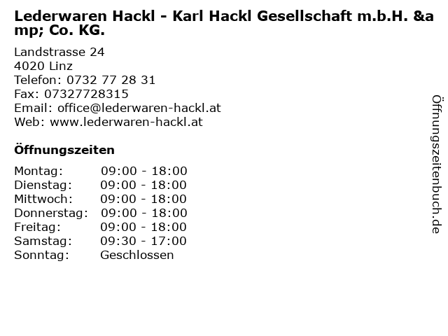 Lederwaren Hackl - Karl Hackl Gesellschaft m.b.H. & Co. KG. in Linz: Adresse und Öffnungszeiten