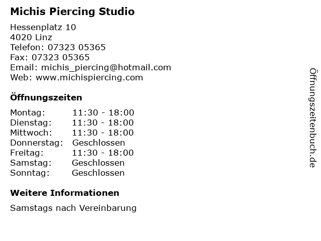 Michis Piercing Studio in Linz: Adresse und Öffnungszeiten