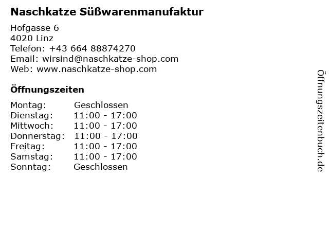 Naschkatze Süßwarenmanufaktur in Linz: Adresse und Öffnungszeiten