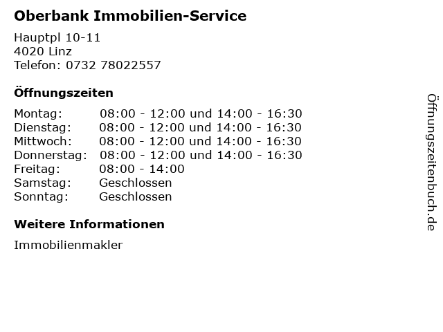 Oberbank Immobilien-Service in Linz: Adresse und Öffnungszeiten