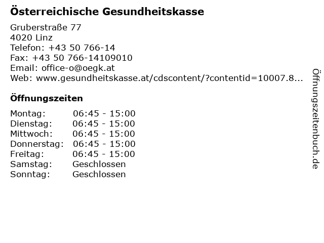 Österreichische Gesundheitskasse in Linz: Adresse und Öffnungszeiten