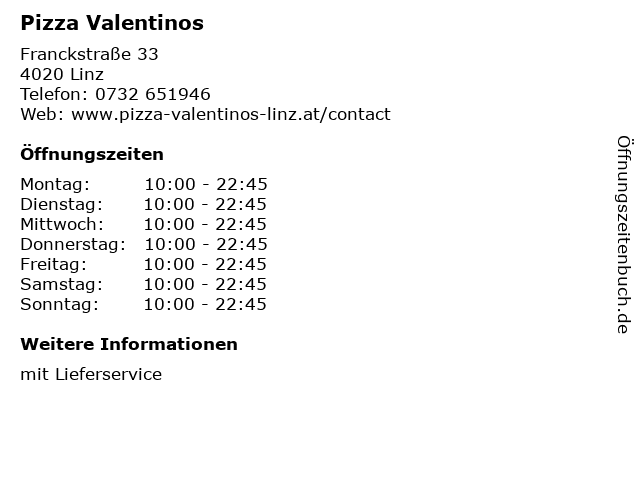 ᐅ Offnungszeiten Pizza Valentinos Franckstrasse 33 In Linz