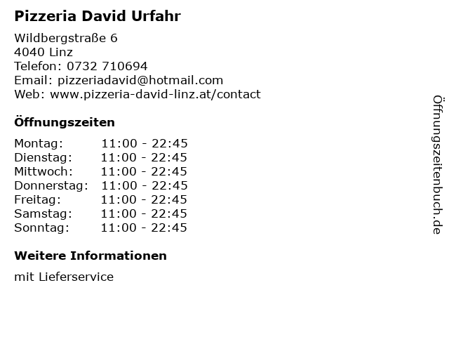 Pizzeria David Urfahr in Linz: Adresse und Öffnungszeiten