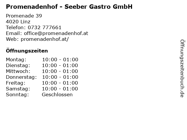 Promenadenhof - Seeber Gastro GmbH in Linz: Adresse und Öffnungszeiten