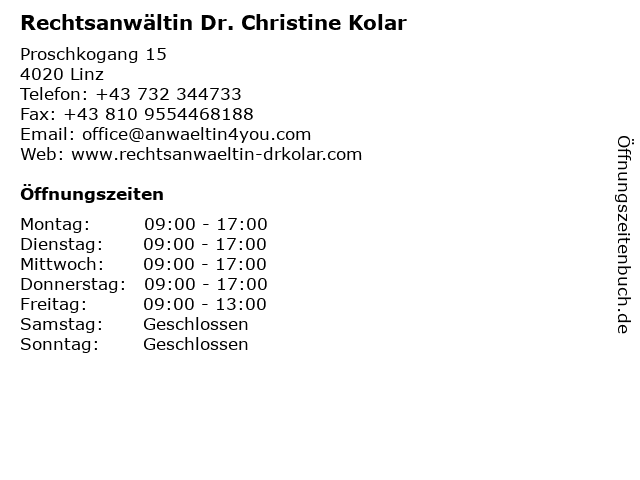 Rechtsanwältin Dr. Christine Kolar in Linz: Adresse und Öffnungszeiten