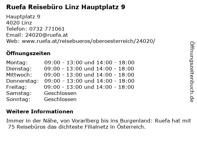 Ruefa Reisebüro Linz Hauptplatz 9 in Linz: Adresse und Öffnungszeiten