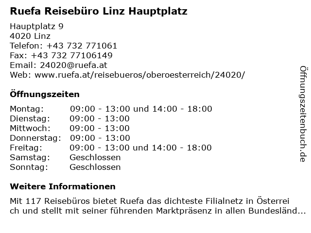 Ruefa Reisebüro Linz Hauptplatz in Linz: Adresse und Öffnungszeiten