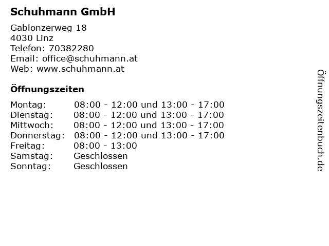 Schuhmann GmbH in Linz: Adresse und Öffnungszeiten