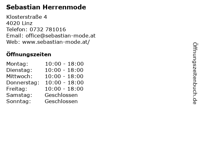 Sebastian Herrenmode in Linz: Adresse und Öffnungszeiten
