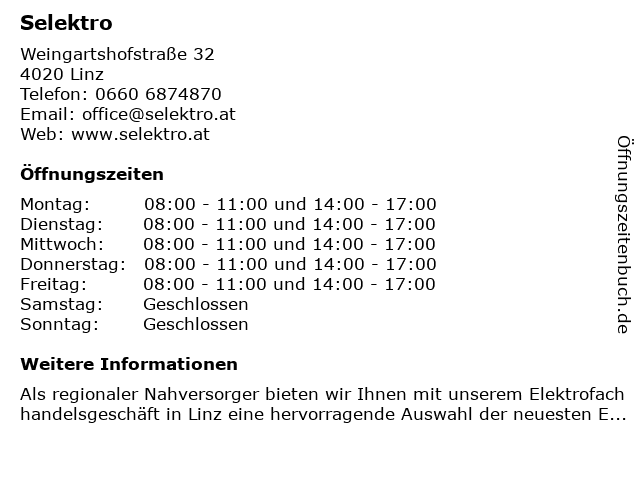 Selektro in Linz: Adresse und Öffnungszeiten