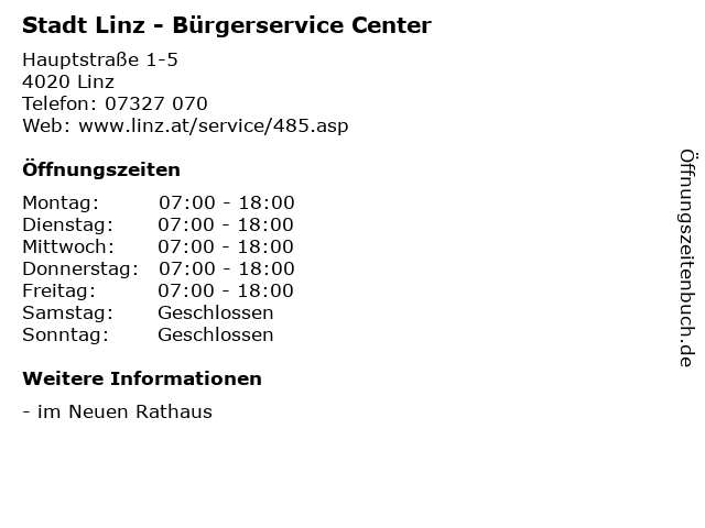 Stadt Linz - Bürgerservice Center in Linz: Adresse und Öffnungszeiten