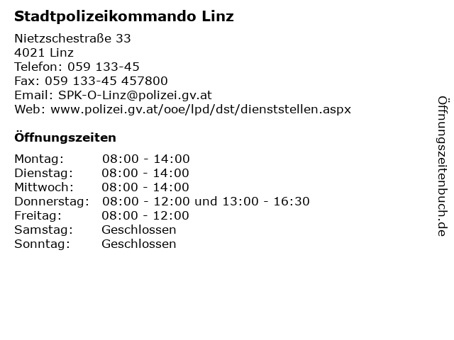 Stadtpolizeikommando Linz in Linz: Adresse und Öffnungszeiten
