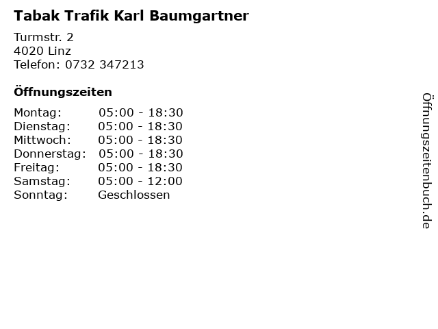 Tabak Trafik Karl Baumgartner in Linz: Adresse und Öffnungszeiten
