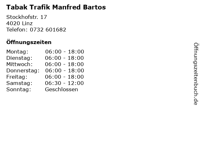Tabak Trafik Manfred Bartos in Linz: Adresse und Öffnungszeiten