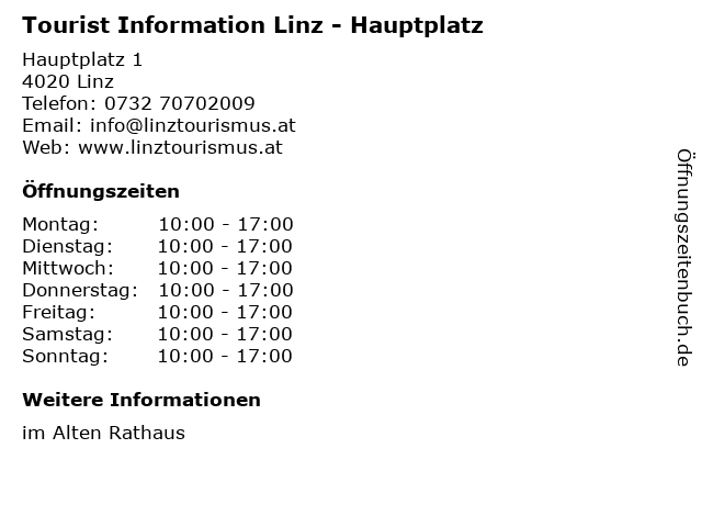 Tourist Information Linz - Hauptplatz in Linz: Adresse und Öffnungszeiten